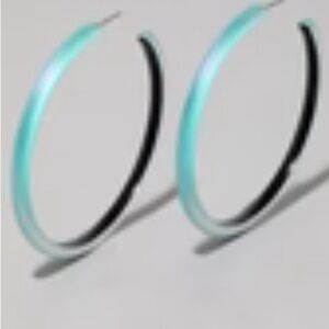 NWT Alexis Bittar Large Skinny Lucite Hoop Earring- Aqua Opalescent